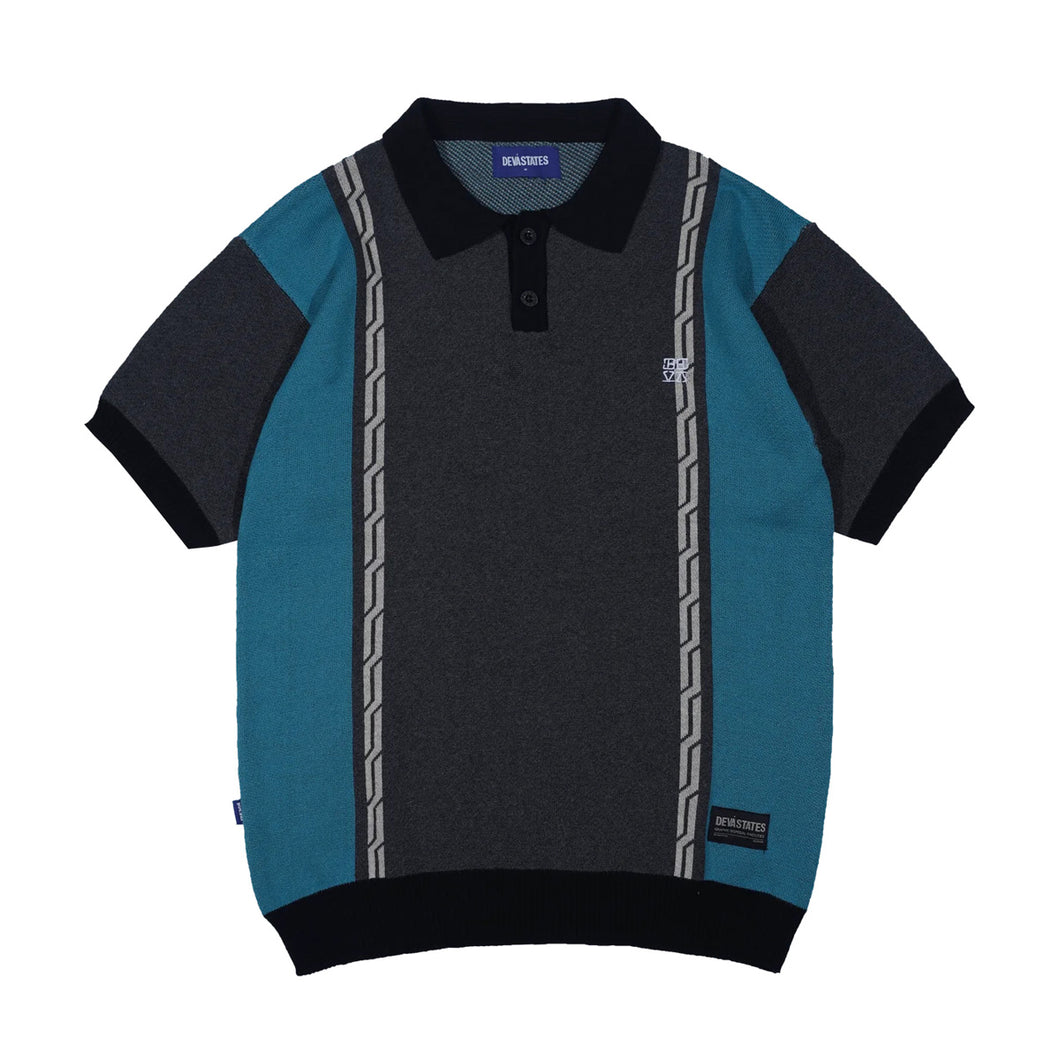 CHAIN JACQUARD KNIT SS POLO SHIRT BLACK