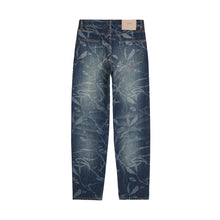 PATTA LEAVES LASER PRINT DENIM PANTS BLUE