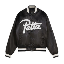 PATTA SCRIPT LOGO SATIN VARSITY JACKET BLACK