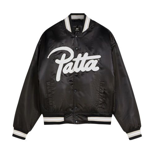PATTA SCRIPT LOGO SATIN VARSITY JACKET BLACK