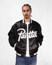 PATTA SCRIPT LOGO SATIN VARSITY JACKET BLACK