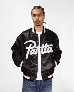 PATTA SCRIPT LOGO SATIN VARSITY JACKET BLACK