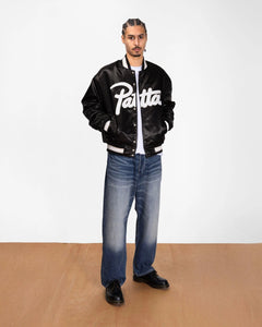 PATTA SCRIPT LOGO SATIN VARSITY JACKET BLACK