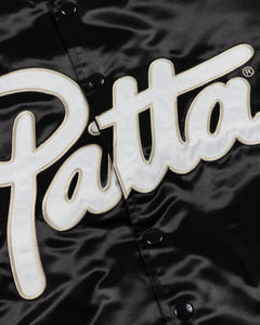 PATTA SCRIPT LOGO SATIN VARSITY JACKET BLACK