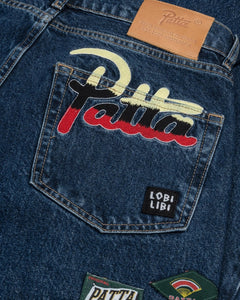 PATTA WHOLE LOTTA LABELS DENIM PANTS LIGHT BLUE